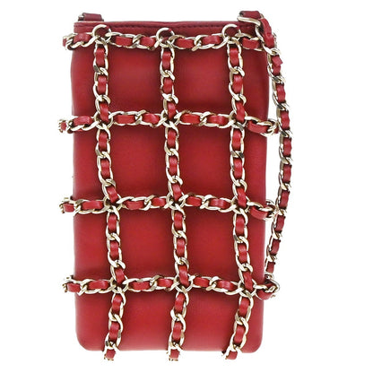 Chanel Tech Me Out Clutch With Chain Lambskin, RED, LEATHER, Clutche & pouche