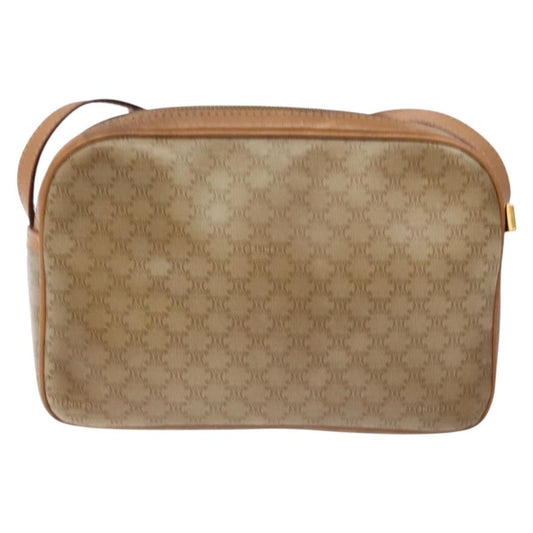 Celine Vintage Macadam Shoulder Bag Canvas and Leather, BEIGE, CANVAS, Shoulder bag