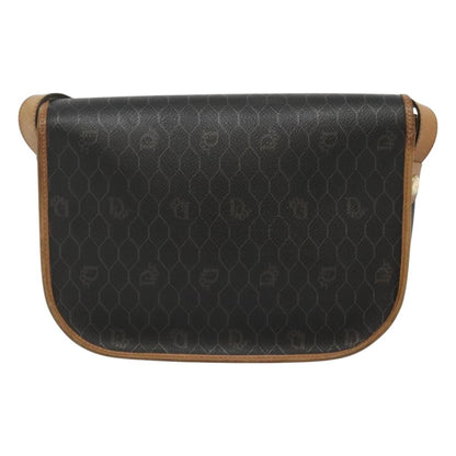Christian Dior Vintage Honeycomb Flap Crossbody Bag Coated Canvas, BLACK, CANVAS, Crossbody bag