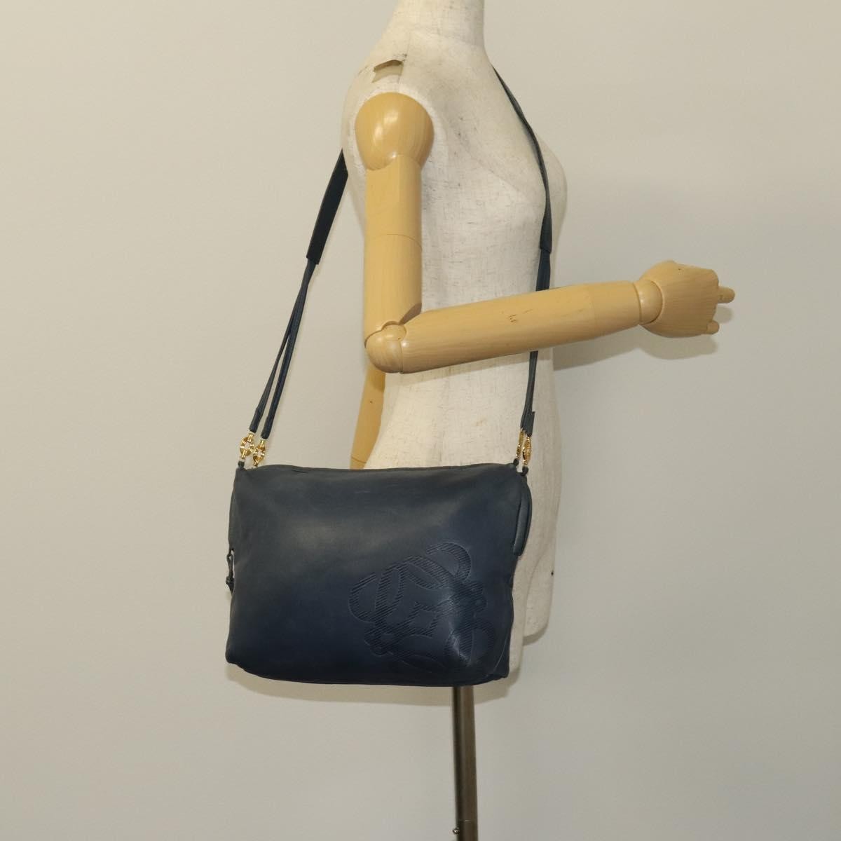 Loewe Anagram Shoulder Bag Leather, NAVY, LEATHER, Shoulder bag