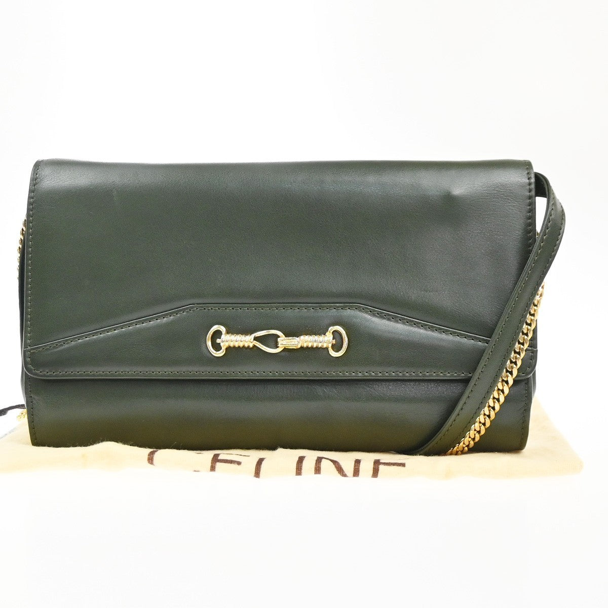 Celine Vintage Shoulder Bag Leather, GREEN, LEATHER, Shoulder bag
