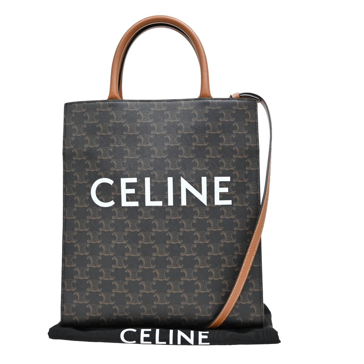 Celine Vertical Cabas Tote Triomphe Coated Canvas, BROWN, CANVAS, Tote bag