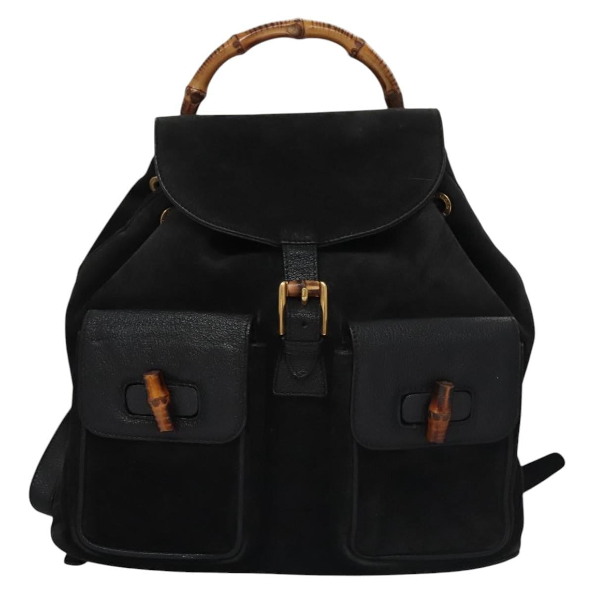 Gucci Vintage Bamboo Backpack Suede, BLACK, SUEDE, Backpack