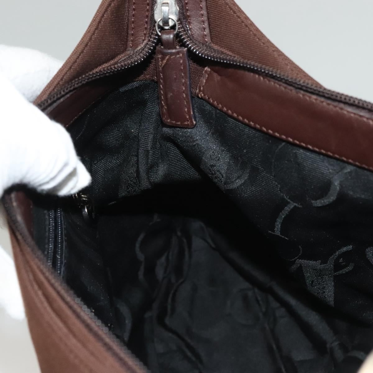 Salvatore Ferragamo Vala Shoulder Bag Canvas, BROWN, CANVAS, Shoulder bag