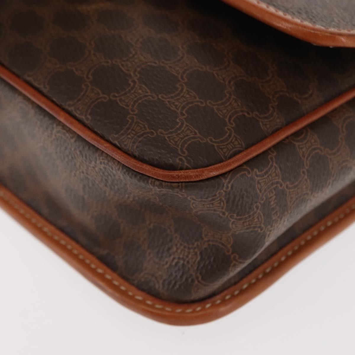 Celine Vintage Macadam Circle Logo Shoulder Bag Canvas and Leather, BROWN, CANVAS, Shoulder bag