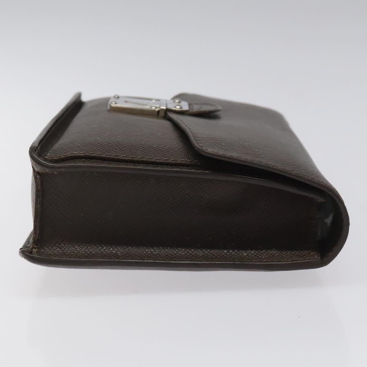 Louis Vuitton Belaia Clutch Taiga Leather, BROWN, LEATHER, Clutche & pouche