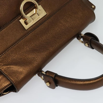 Salvatore Ferragamo Sofia Satchel Leather, GOLD, LEATHER, Handbag