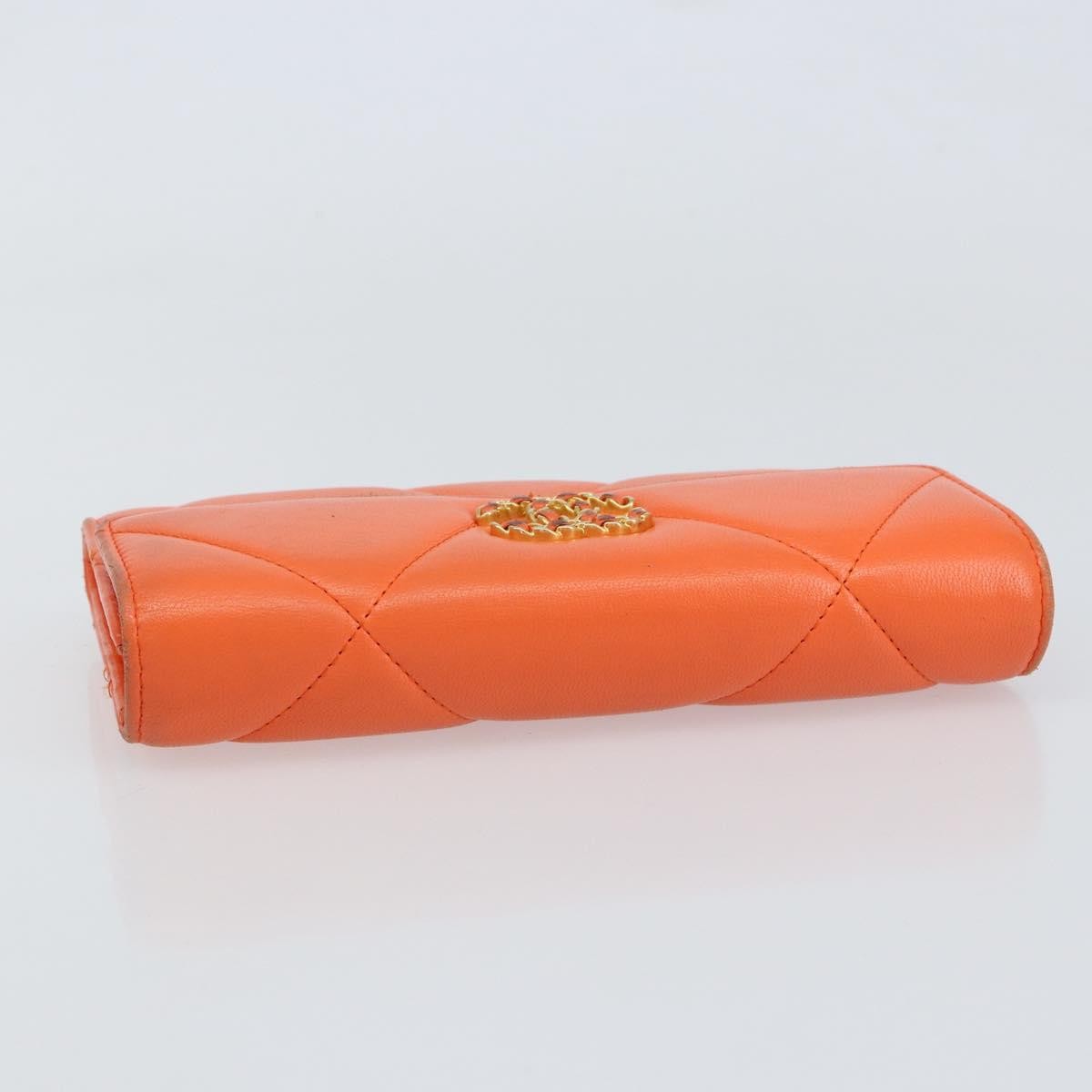 Chanel 19 Flap Wallet Quilted Lambskin, ORANGE, LEATHER, Wallets