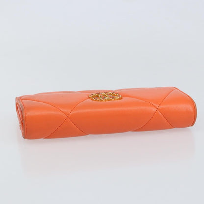 Chanel 19 Flap Wallet Quilted Lambskin, ORANGE, LEATHER, Wallets