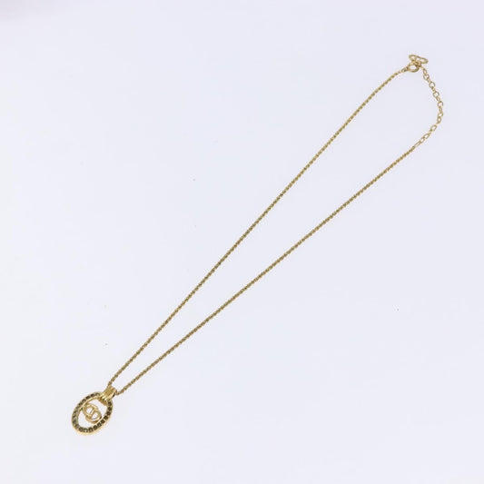Christian Dior CD Round Pendant Necklace Metal and Crystals, GOLD, METAL, Necklace