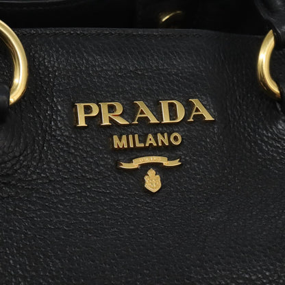 Prada Shopping Tote Vitello Daino, BLACK, LEATHER, Tote bag