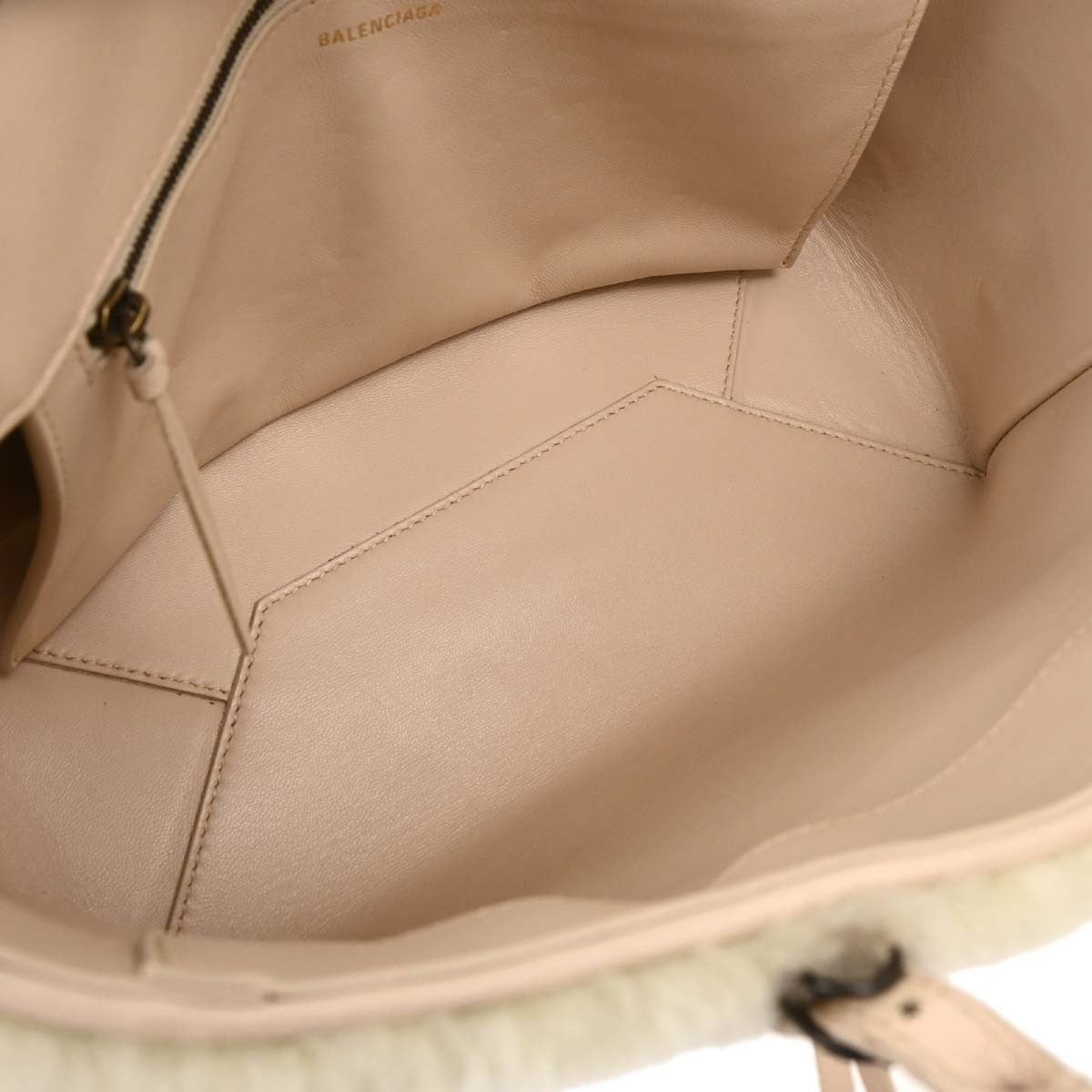 Balenciaga Papier A6 Zip Around Classic Studs Bag Shearling, WHITE, FAUX_FUR, Handbag