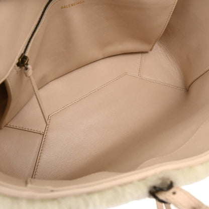 Balenciaga Papier A6 Zip Around Classic Studs Bag Shearling, WHITE, FAUX_FUR, Handbag