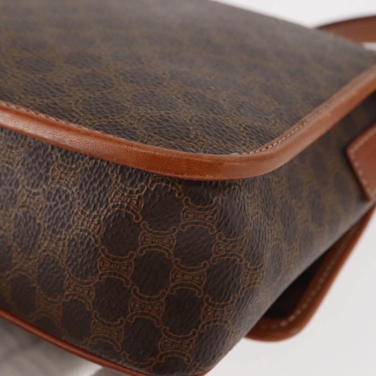 Celine Vintage Macadam Circle Logo Shoulder Bag Canvas and Leather, BROWN, CANVAS, Shoulder bag