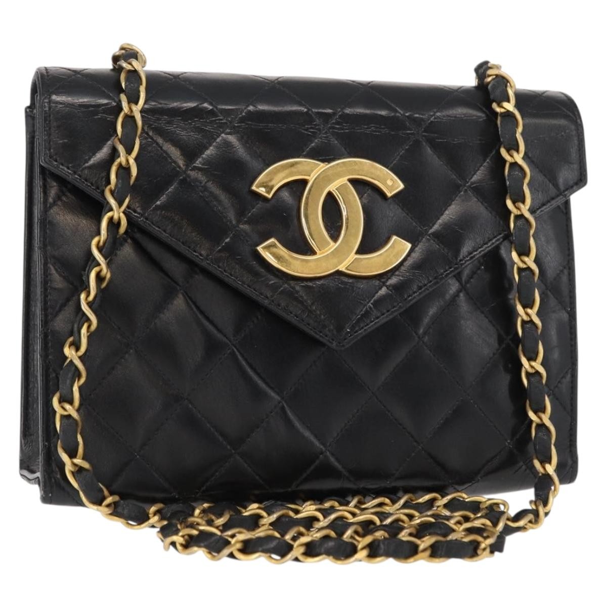 Chanel Vintage Envelope Flap Shoulder Bag Quilted Lambskin, BLACK, LEATHER, Shoulder bag