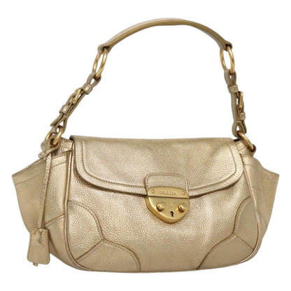Prada Antic Pushlock Shoulder Bag Leather, GOLD, LEATHER, Shoulder bag