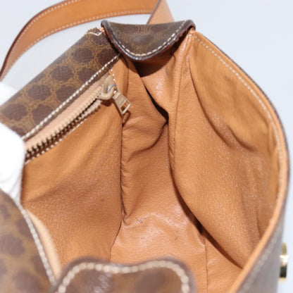 Celine Vintage Macadam Circle Logo Shoulder Bag Canvas and Leather, BROWN, CANVAS, Shoulder bag