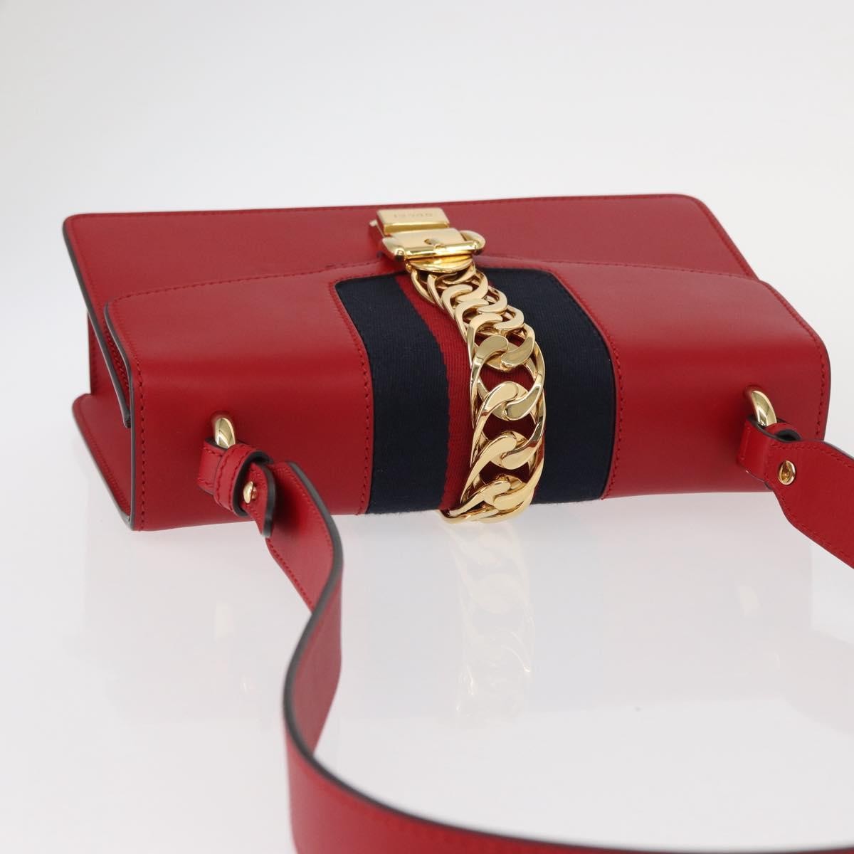 Gucci Sylvie Shoulder Bag Leather, RED, LEATHER, Shoulder bag