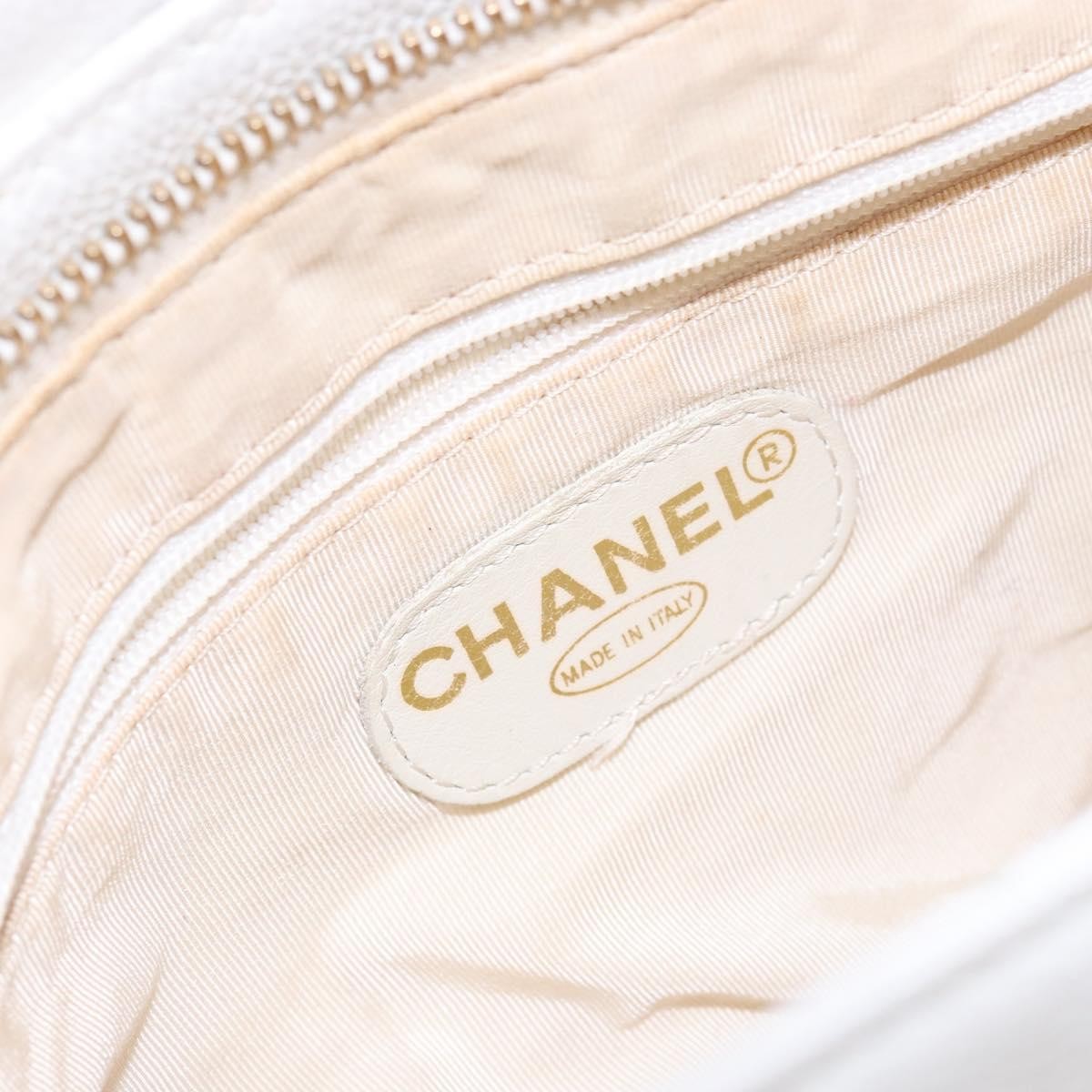 Chanel Vintage Wooden Ring Tote Leather, WHITE, LEATHER, Tote bag