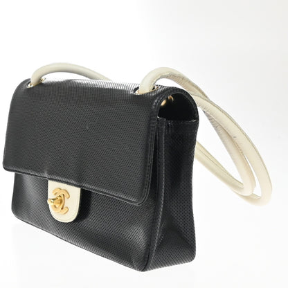 Chanel Flap shoulder Bag Leather, BLACK, LEATHER, Shoulder bag