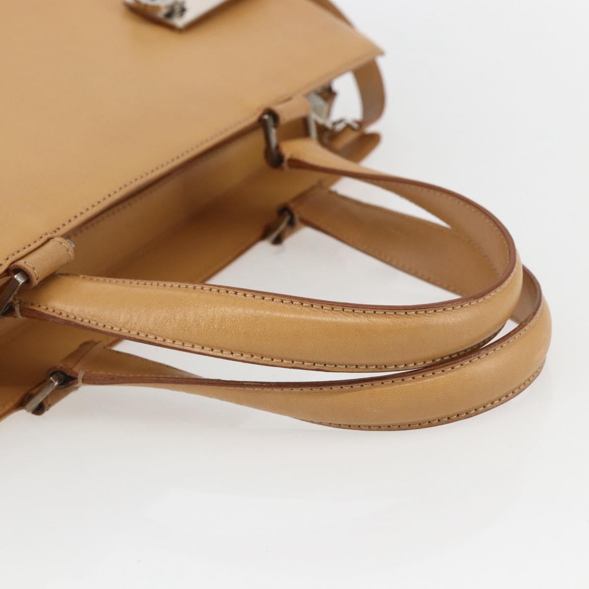 Salvatore Ferragamo Double Gancini Side Buckle Tote Leather, BEIGE, LEATHER, Handbag