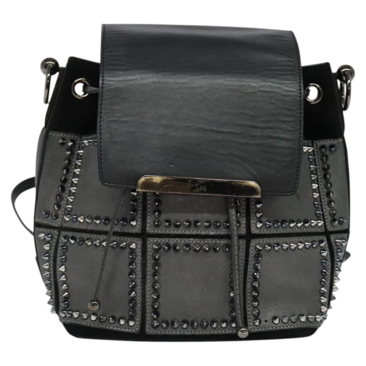 Christian Louboutin Lucky L Convertible Backpack Spiked Leather and Suede, BLACK, LEATHER, Backpack