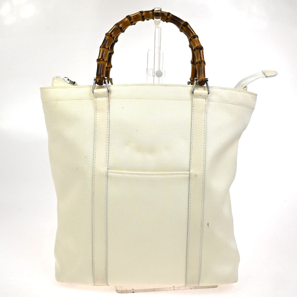 Gucci Convertible Bamboo Zip Tote Nylon, White, Nylon, Tote Bag