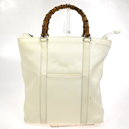 Gucci Convertible Bamboo Zip Tote Nylon, White, Nylon, Tote Bag