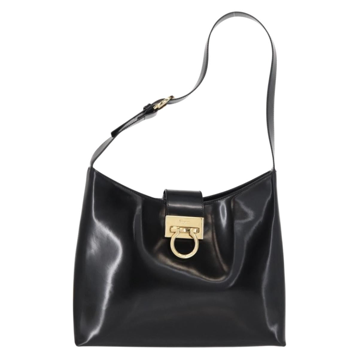 Salvatore Ferragamo Gancini Shoulder Bag Leather, BLACK, LEATHER, Shoulder bag