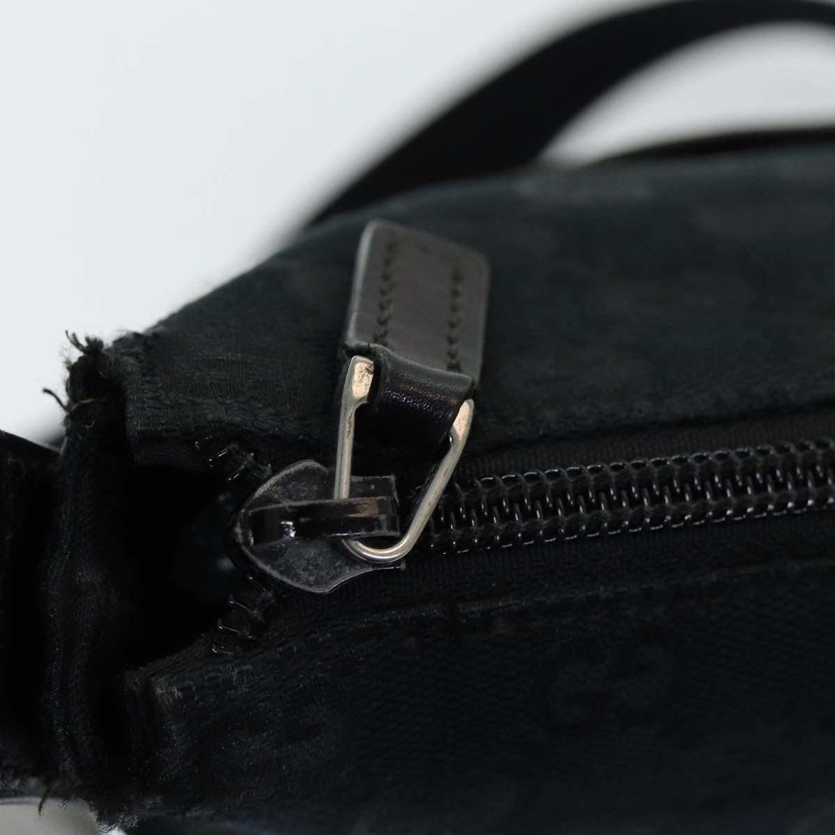 Gucci Zip Messenger Bag GG Canvas with Perforated Leather, BLACK, CANVAS, Crossbody bag