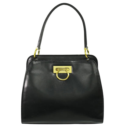 Celine Gancini Handbag Leather, BLACK, LEATHER, Handbag