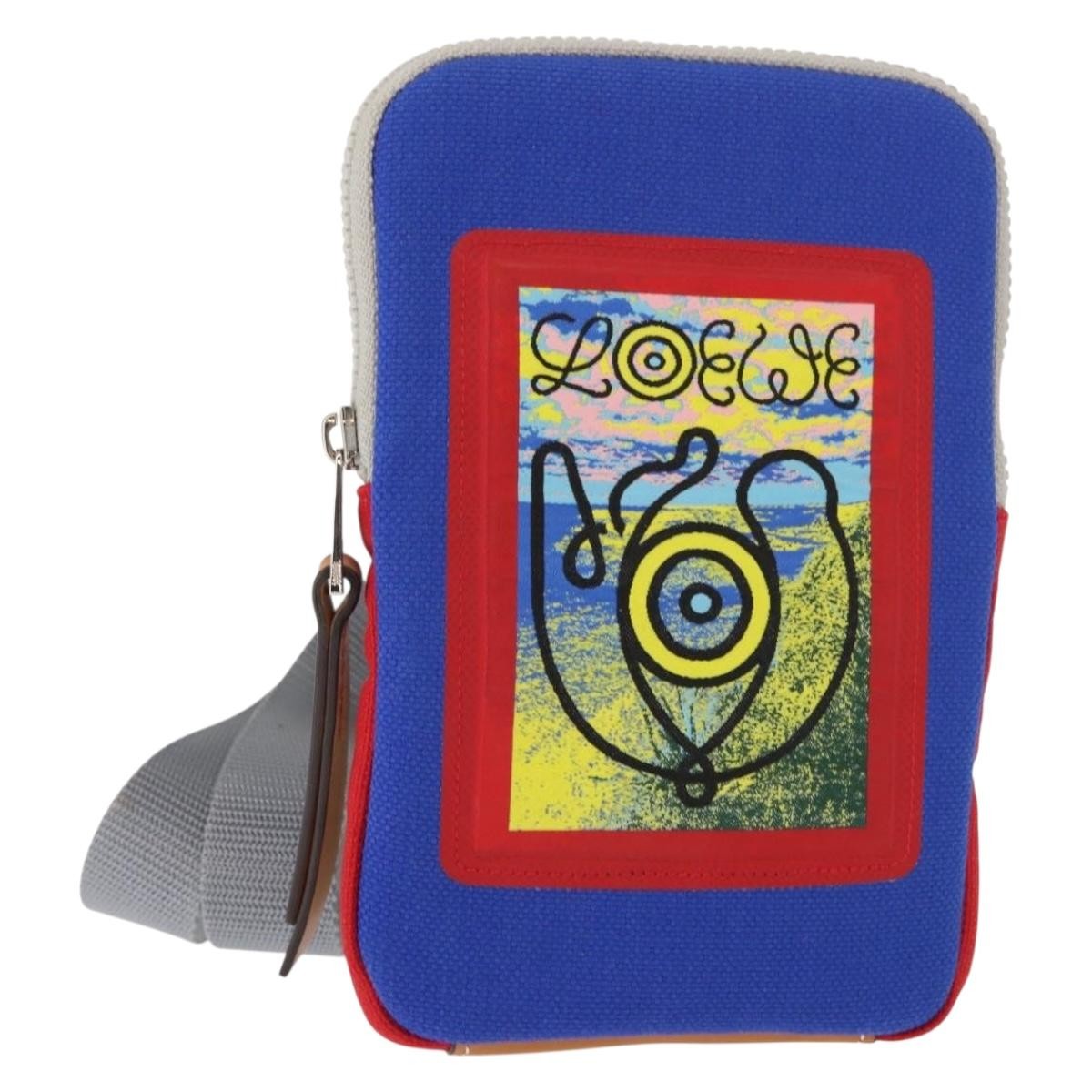 Loewe Eye/Loewe/Nature Zip Neck Pouch Canvas with Applique, BLUE, CANVAS, Clutche & pouche