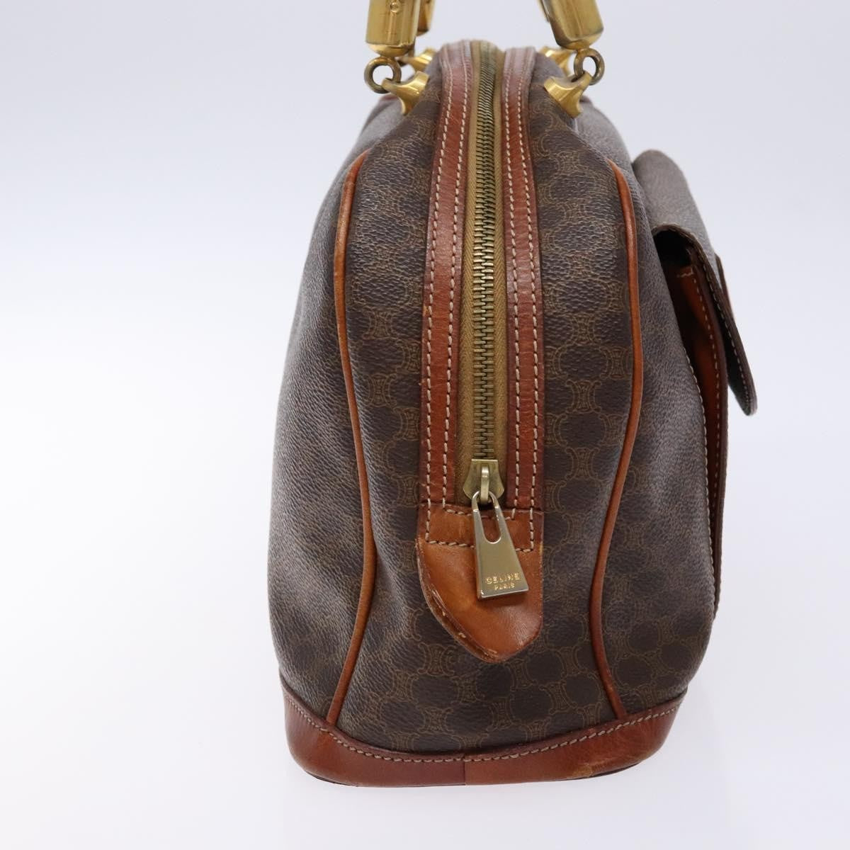 Celine Macadam Handbag Macadam with leather, BROWN, CANVAS, Handbag