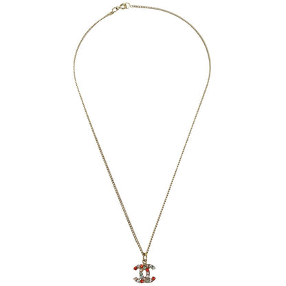 Chanel CC Pendant Necklace Multicolor Crystal Embellished Metal, GOLD, GOLD_PLATED, Necklace