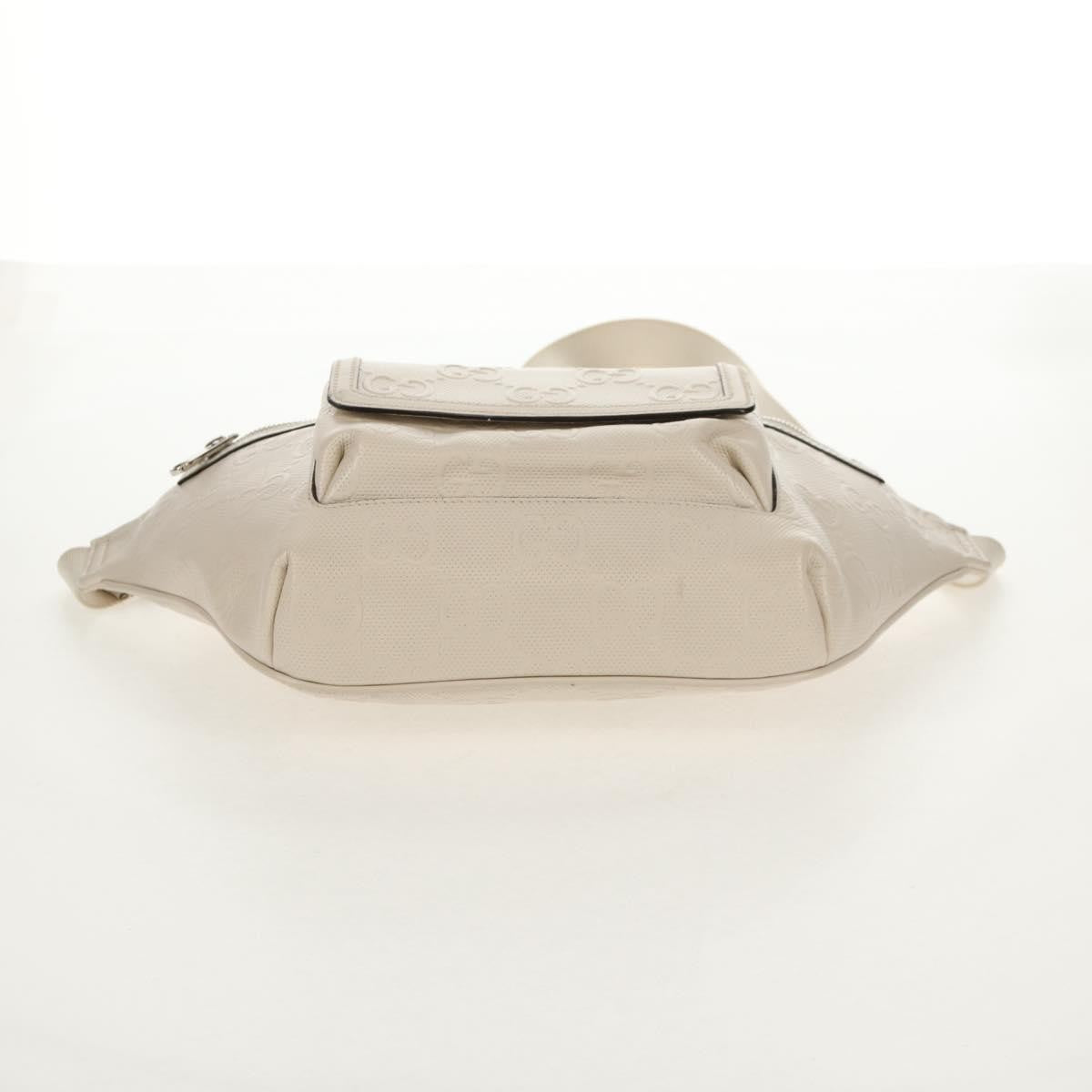 Gucci Front Pocket Belt Bag GG Embossed Perforated Leather, WHITE, CANVAS, Shoulder bag