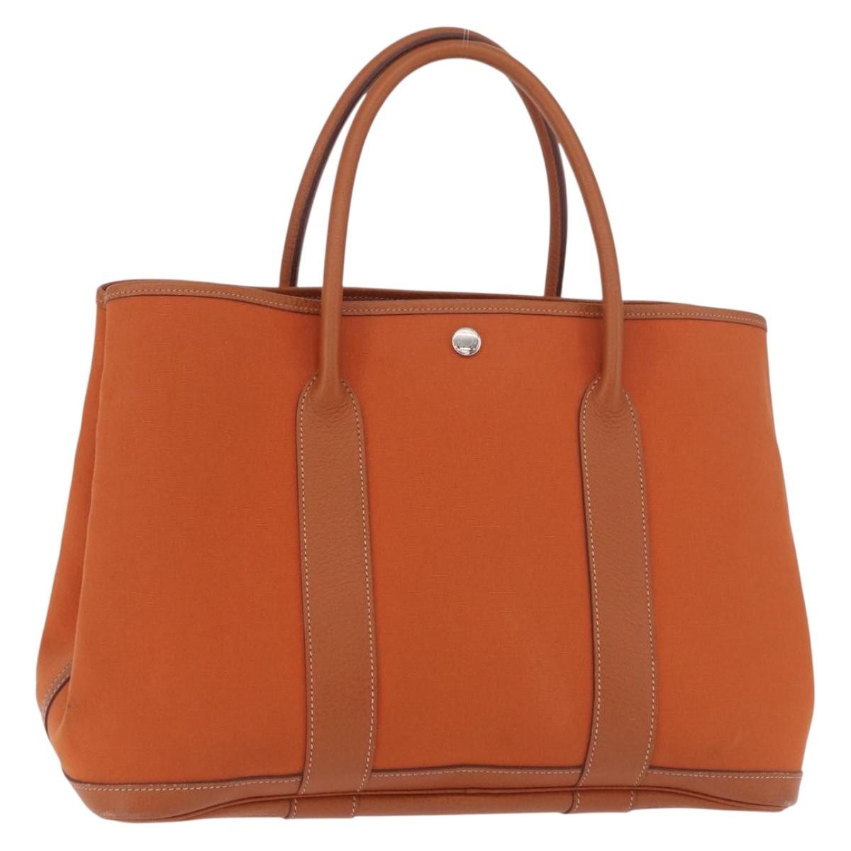 Hermes Garden Party Tote Toile and Leather, Orange, Canvas, Tote Bag