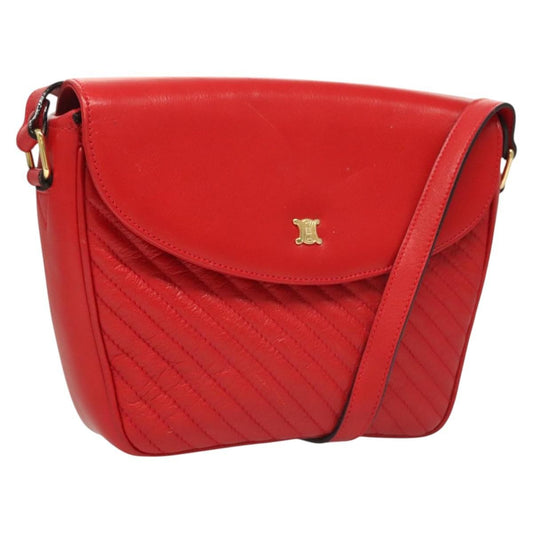 Celine Vintage Triomphe Shoulder Bag Leather, RED, LEATHER, Shoulder bag