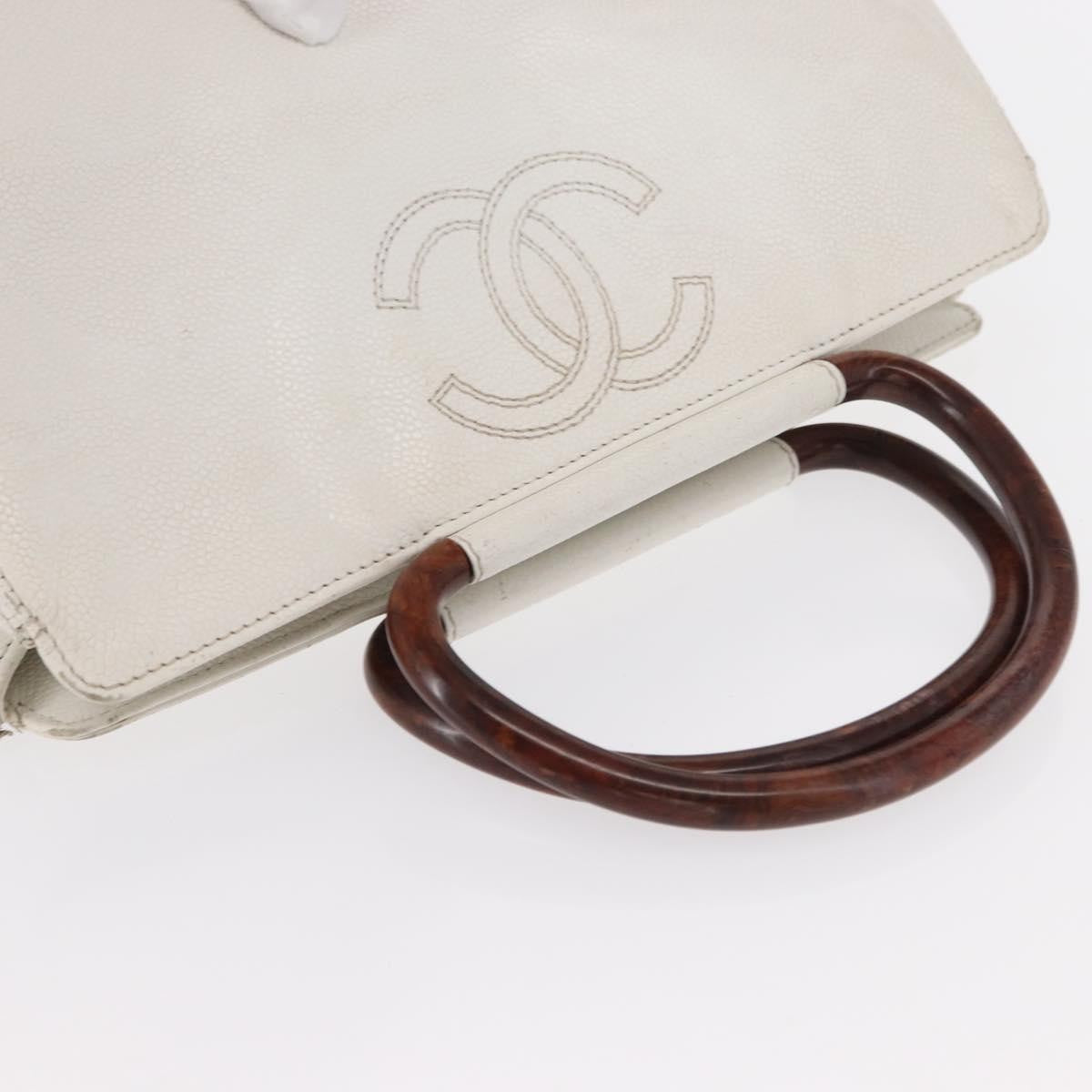 Chanel Vintage Wooden Ring Tote Caviar, WHITE, LEATHER, Tote bag