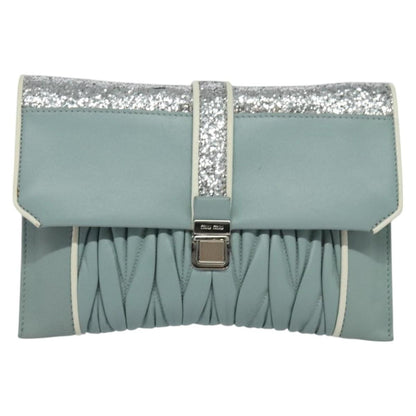 Miu Miu Madras Chain Clutch Matelasse Leather with Glitter, BLUE, LEATHER, Shoulder bag