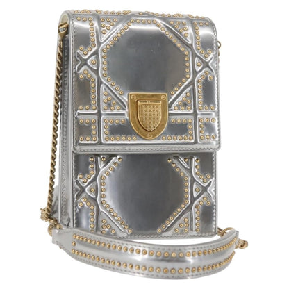 Christian Dior Ultra Matte Diorama Vertical Clutch on Chain Studded Leather, SILVER, PATENT_LEATHER, Clutche & pouche