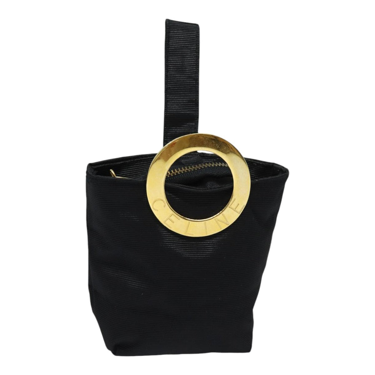 Celine Circle Logo Pouch Nylon, BLACK, NYLON, Clutche & pouche