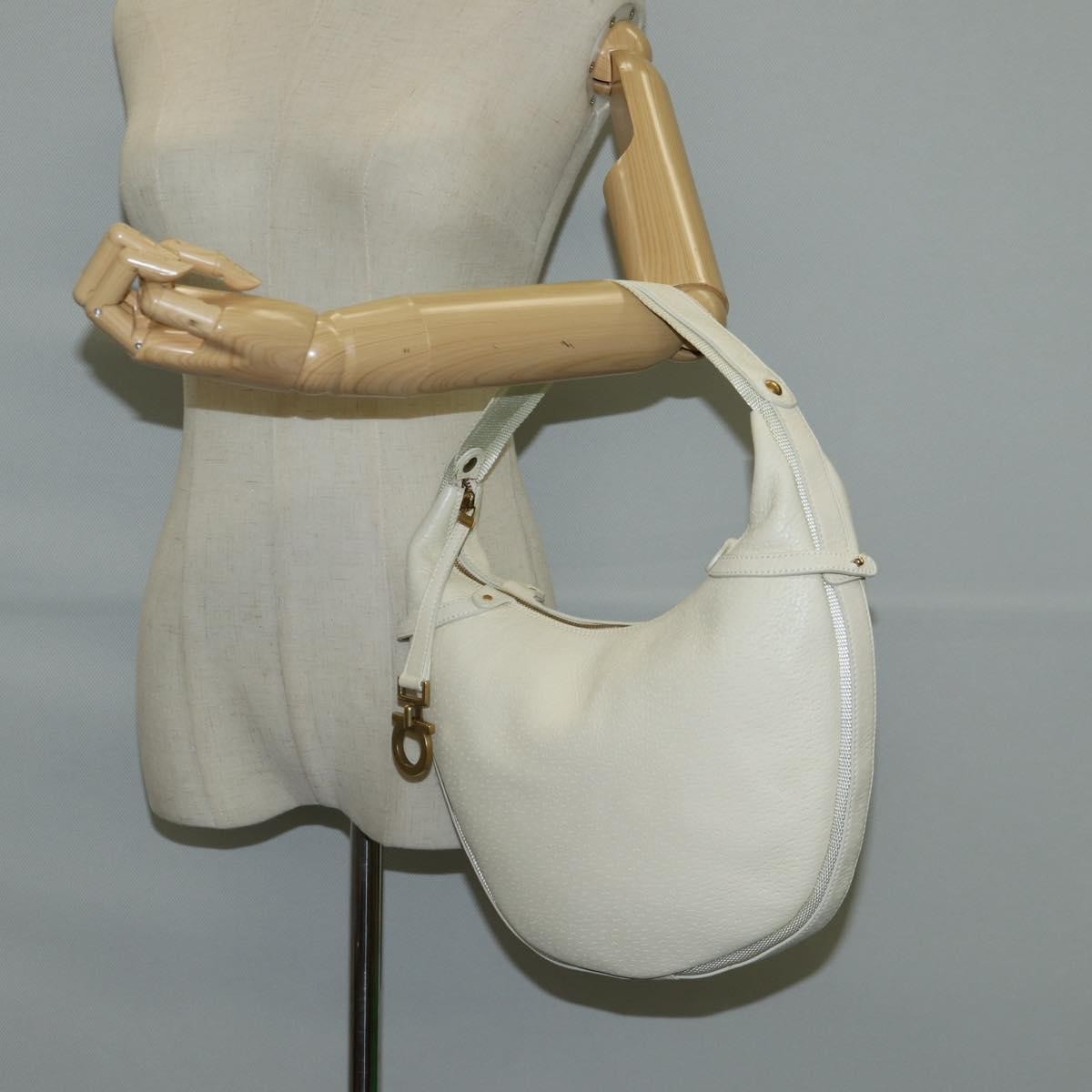 Salvatore Ferragamo Gancini Hobo Leather, BEIGE, LEATHER, Handbag