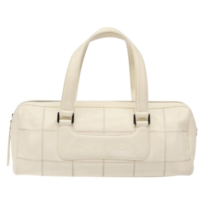 Chanel Square Stitch Duffle Bag Quilted Caviar, WHITE, LEATHER, Travel bag
