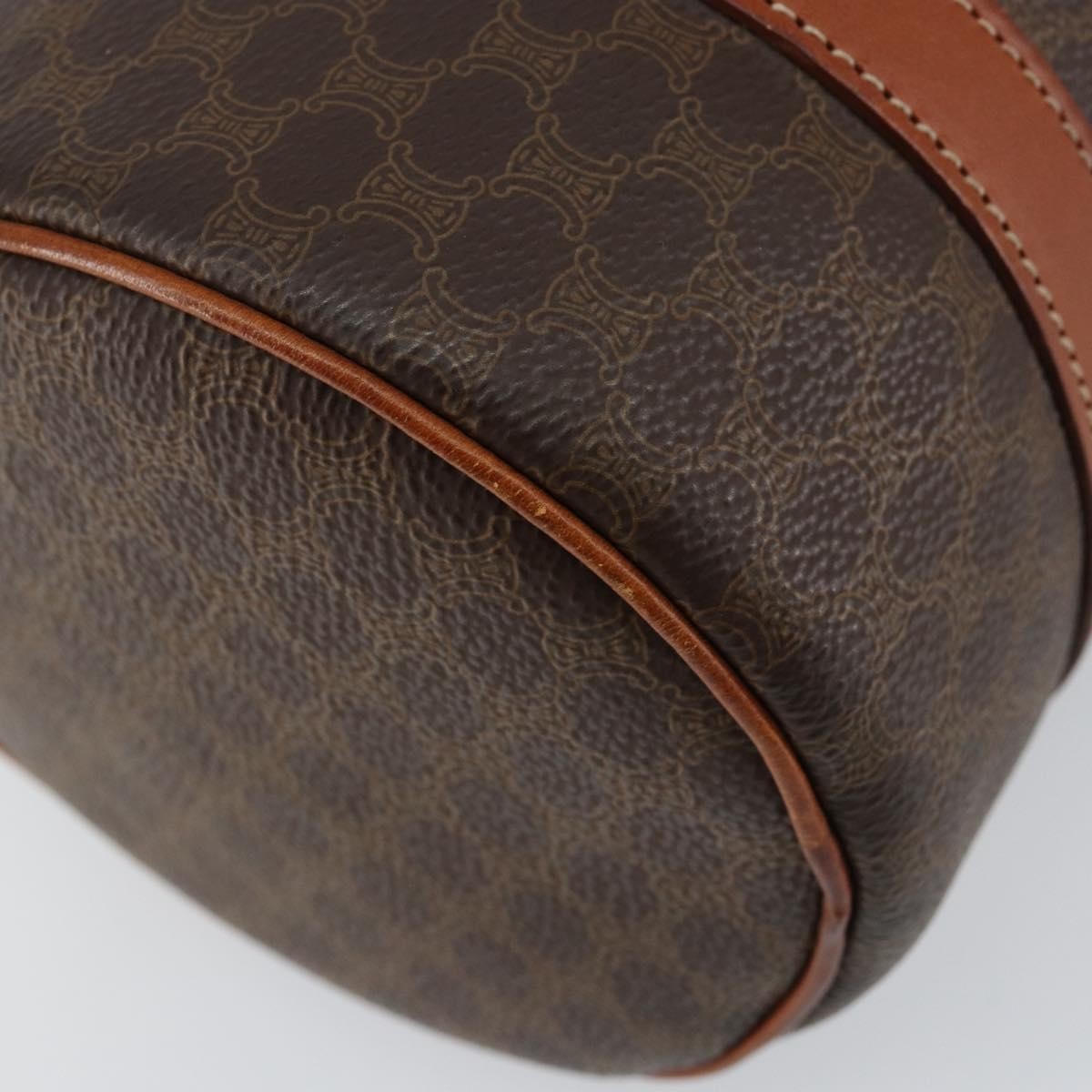 Celine Vintage Macadam Handbag Canvas and Leather, BROWN, PVC, Shoulder bag