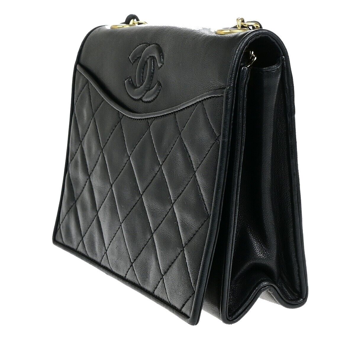 Chanel Vintage CC Chain Full Flap Bag Quilted Leather, BLACK, LEATHER, Shoulder bag