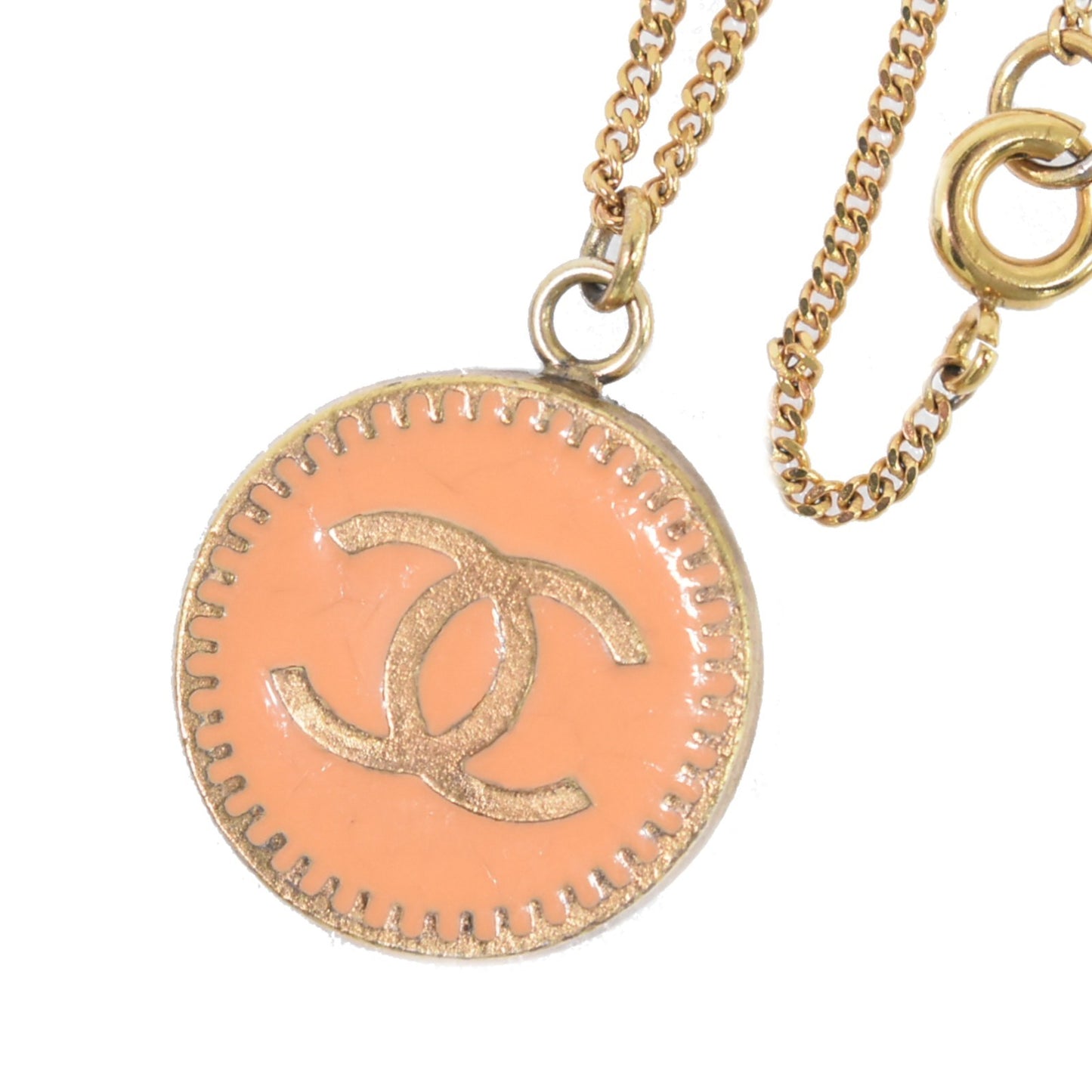 Chanel Vintage CC Round Pendant Necklace Metal, GOLD, GOLD_PLATED, Necklace