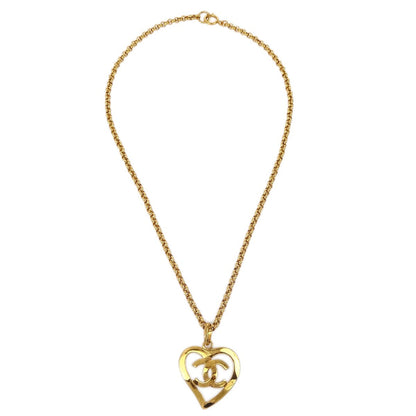 Chanel CC Heart Pendant Necklace Metal, GOLD, GOLD_PLATED, Necklace