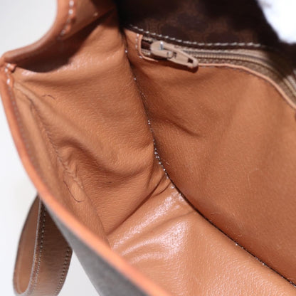 Celine Vintage Macadam Circle Logo Shoulder Bag Canvas and Leather, BROWN, CANVAS, Shoulder bag