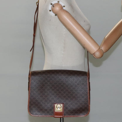 Celine Vintage Macadam Shoulder Bag Canvas and Leather, BROWN, CANVAS, Shoulder bag