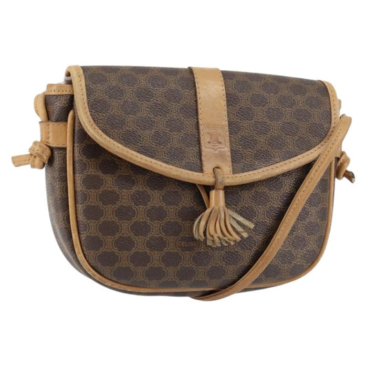 Celine Vintage Macadam Shoulder Bag Canvas and Leather, BROWN, CANVAS, Shoulder bag